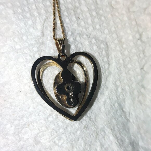 Mickey Mouse Double Heart Pendant Charm Walt Disney Production Vintage Gold Tone - Picture 9 of 12